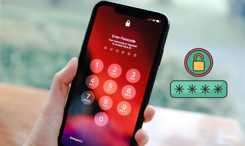 điện thoại với biểu tượng khóa bảo mật trên màn hình.